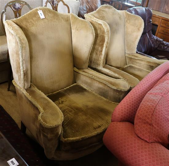 Pair wing armchairs
